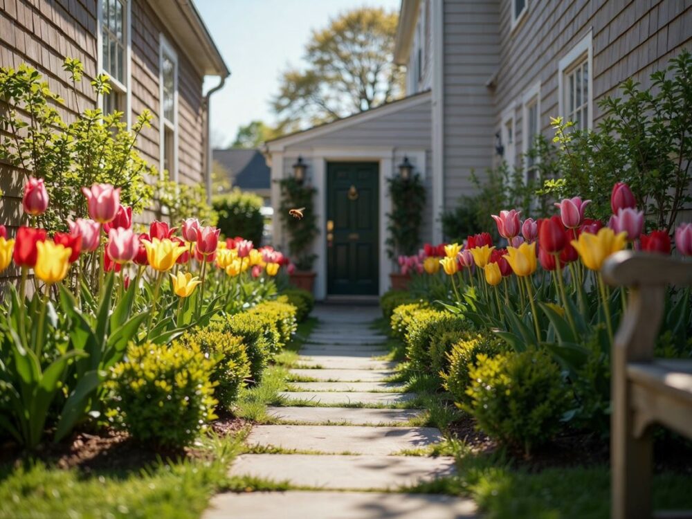 Tulipany przed domem